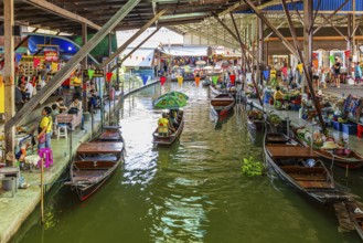 Wooden boats on the Damneon Saduak floating markets channel, near Bangkok, Ratchaburi district,