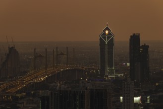 Over the rooftops of Bangkok, evening light, view from the Moon Bar on the roof terrace of the