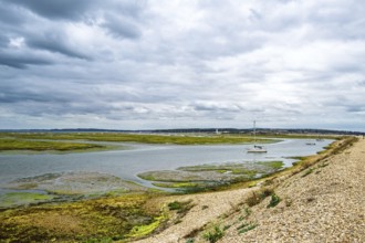 Boats and Marshes over Hurst Spit, Milford on Sea, Lymington, Hampshire, UK