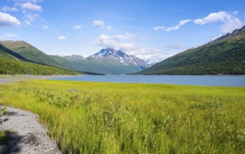 Lake and mountains, Eklutna Lake, Chugach Mountains, Chugach State Park, Alaska, USA