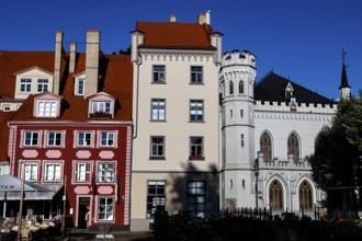 Architecture of the Small Guild on Livu Square in Riga with eye-catching brick facades, Riga,