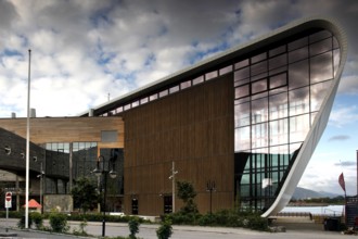 Modern Hurtigruten Museum building in Stokmarknes, Stokmarknes, Vesterålen, Norway
