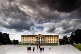 The Royal Palace in Oslo is majestically enthroned with expansive gardens, Oslo, Norway