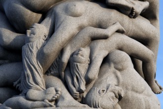 Detailed granite monolith with interlocking human figures, Oslo, Norway