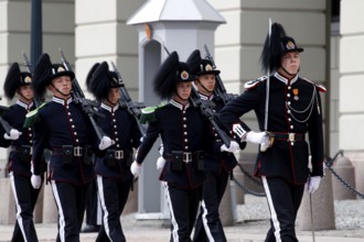 Ceremonial changing of the guard at the Royal Palace in Oslo, Oslo, region, Norway