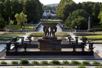 Artistic bronze sculptures in Vigelandsparken symbolize the cycle of life, Oslo, Norway