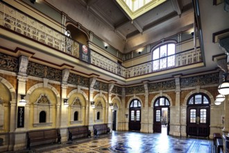 Magnificent interior view of Dunedin railway station with decorative elements, Dunedin, null, New