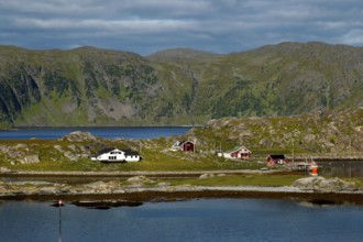 Rolling hills and landscape of houses near Hammerfest, Hammerfest, Finnmark, Norway