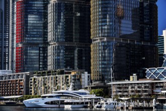 Skyscrapers and yachts in the lively Barangaroo district, Sydney, New South Wales, Australia