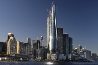 Modern skyline of Sydney with skyscrapers in Barangaroo and Walsh Bay on the waterfront, Sydney,