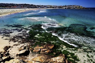 Clear blue water and waves on the picturesque Bondi Beach coast, Sydney, New South Wales, Australia
