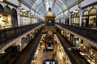 Magnificent interior gallery of the Queen Victoria Building with impressive dome and elegant