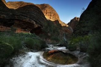 Circularly shaped rock formations and a small stretch of water in Cathedral Cove, Purnululu