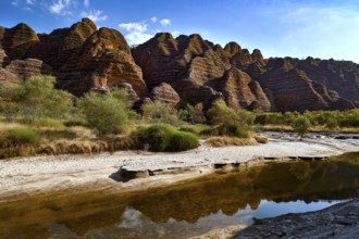 View of rock domes and a dry riverbed of Piccaninny Creek, Purnululu, Western Australia, Australia