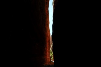 Towering rocks in Echidna Chasm with a narrow strip of sky, Purnululu, Western Australia, Australia