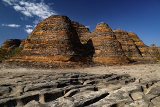 Spectacular Bungle Bungle rock formations rise from a dry riverbed, Purnululu National Park,