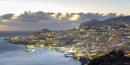 Dusk, Atlantic Ocean, harbour with cruise ships, Funchal, Madeira, Portugal