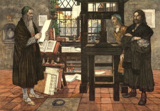 Johann Gutenberg, Gutenberg, together with the Mainz merchant Johann Fust and the trained scribe