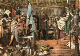 After his first return from America in 1493, Christopher Columbus was received triumphantly by the
