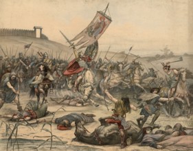 Otto the Great in the Battle of Lechfeld on August 10, 955, the East Franconian army under King