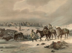 Napoleon's army retreat from Russia, 1812. Napoleon's retreat from Russia 1812 was a catastrophic