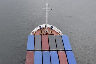 Aerial view, drone view of a container ship in the Kiel Canal, NOK, Kiel Canal, Kiel Canal,