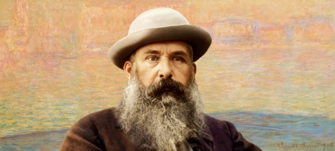 Portrait of Claude Monet, 1840 – 1926, French painter and founder of Impressionism, with his