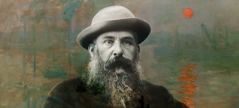 Portrait of Claude Monet, 1840 – 1926, French painter and founder of Impressionism, with his