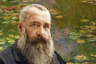 Portrait of Claude Monet, 1840 – 1926, French painter and founder of Impressionism, with his