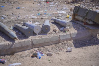 In Seiyun, Yemen on January 04, 2026, abandoned tanks and unexploded artillery shells litter the