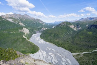 View of impressive mountain landscape with Matanuska River, Lion's Head, Chugach Mountains, Alaska,