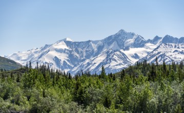 Mountain peak with snow, Alaska Range, Richardson Highway, Alaska, USA