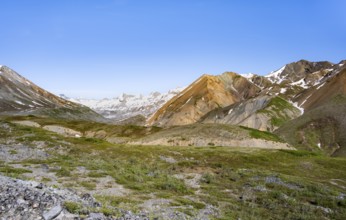 Colourful mountains, picturesque mountain scenery on Gulkana Glacier, Richardson Highway, Alaska