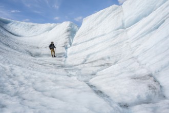 Climbers on the ice of Root Glacier, Wrangell St. Elias National Park, Alaska, USA