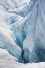 Waterfall in a crevasse on the ice of Root Glacier, Wrangell St. Elias National Park, Alaska, USA