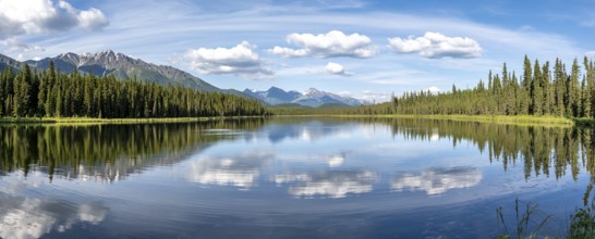 Mountains are reflected in idyllic Crystal Lake, McCarthy Highway, Wrangell St. Elias National