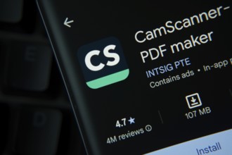 Dhaka, Bangladesh- 27 July 2025: CamScanner app from Google Playstore is displayed on a smartphone