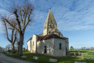 Painted church St Aignan's, Church of Begues. Allier department. Auvergne Rhone Alpes. France.
