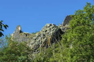 Ruins of medieval castle of Buron. Puy de Dome. Auvergne Rhone Alpes. France