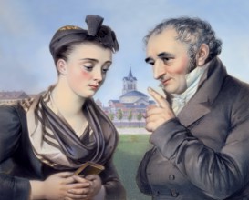 Portaits of Elisabeth Baustlicher with Johann Peter Hebel, 1760 - 1826, German poet, Protestant
