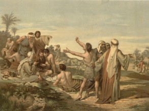 Scene from the biblical story, Joseph is sold as a slave to Egypt by his jealous brothers after