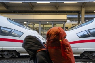 ICE train on the platform in Essen Central Station, North Rhine-Westphalia, Germany