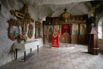 Bulgarian Orthodox Rock cave Monastery of Saint Dimitar Basarbowski, Cave chapel, Basarbovo,