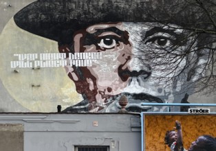 Wall painting of orticanoodles with the portrait of Joseph Beuys and his bon mot Wer nicht denken