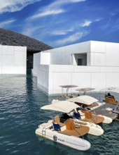 Louvre Abu Dhabi architecture, art museum by French architect Jean Nouvel, buildings on Saadiyat