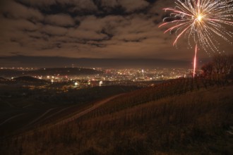 View from Kapellberg near Fellbach across the Neckar Valley to Stuttgart on New Year's Eve from