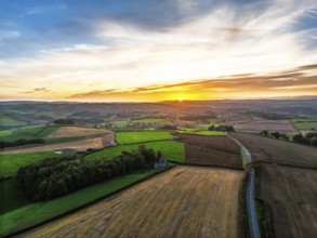 Colours of Devon Farms and Fields over Berry Pomeroy from a drone, Totnes, England, United Kingdom