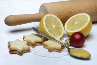 Lemon cookies, lemon and spoon with lemon curd
