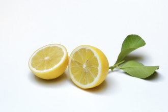 Lemon with leaf, cut in half, Citrus x limon