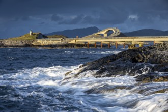 Raging water at Storseisund Bridge, Atlantic Road, Atlanterhavsveien, Karvag, Vevang, West Coast,